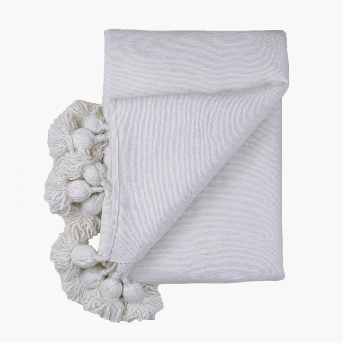 Couverture Pompon Blanche - 300 x 200 cm - Moroccan 