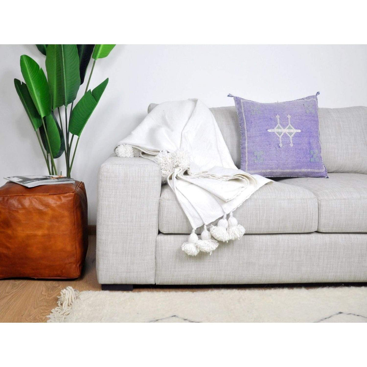 Couverture Pompon Blanche - 300 x 200 cm - Moroccan 