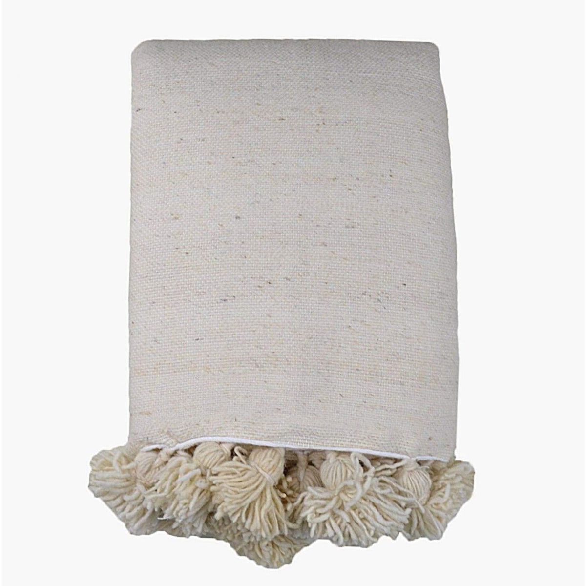 Couverture Pompon en Laine Naturelle - 270x190 cm