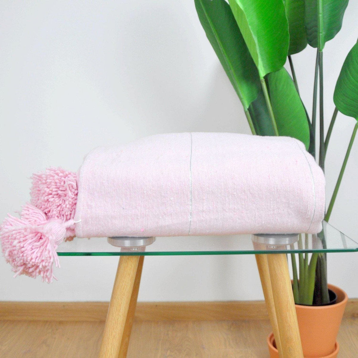 Couverture Pompon Rose et Argent - 285x200 cm