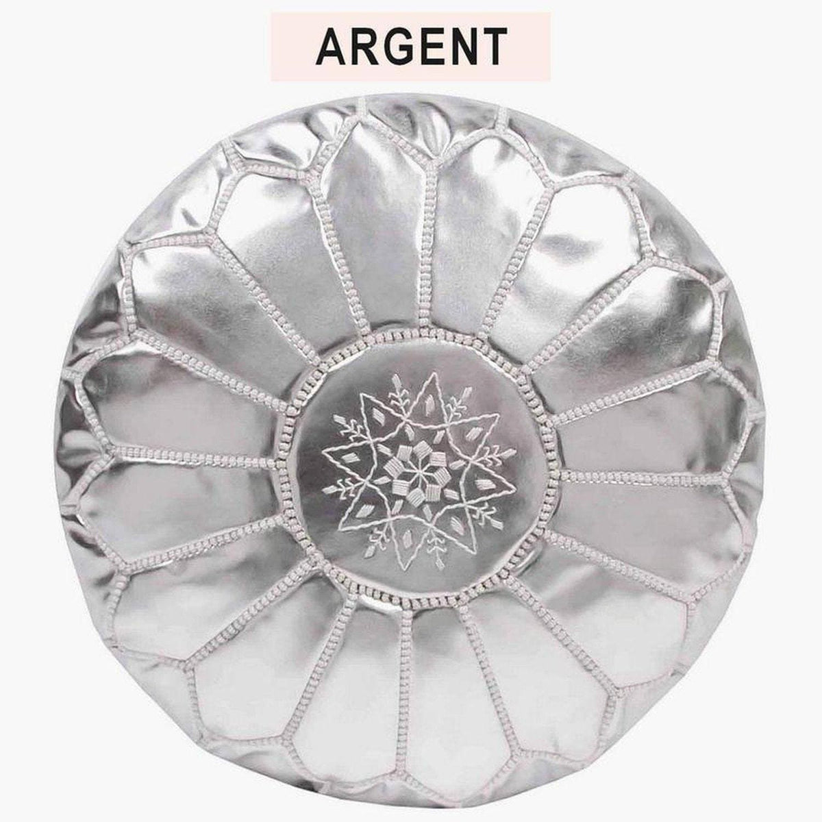 L&#39;Authentique Pouf Marocain en cuir Moroccan Furniture Benisouk Argent 