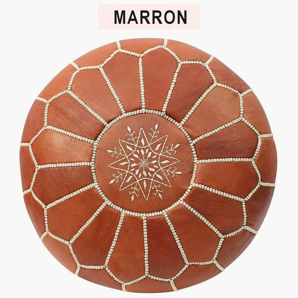 L&#39;Authentique Pouf Marocain en cuir Moroccan Furniture Benisouk Marron 