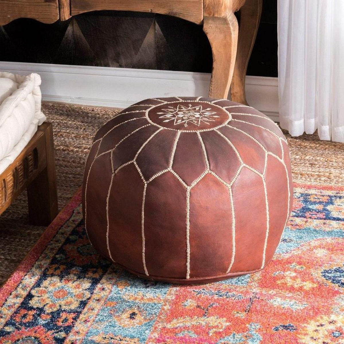 L&#39;Authentique Pouf Marocain en cuir Moroccan Furniture Benisouk 