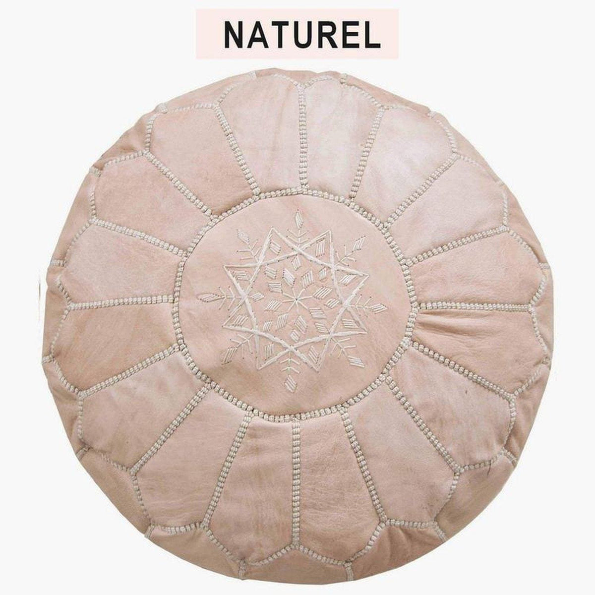 L&#39;Authentique Pouf Marocain en cuir Moroccan Furniture Benisouk Naturel 