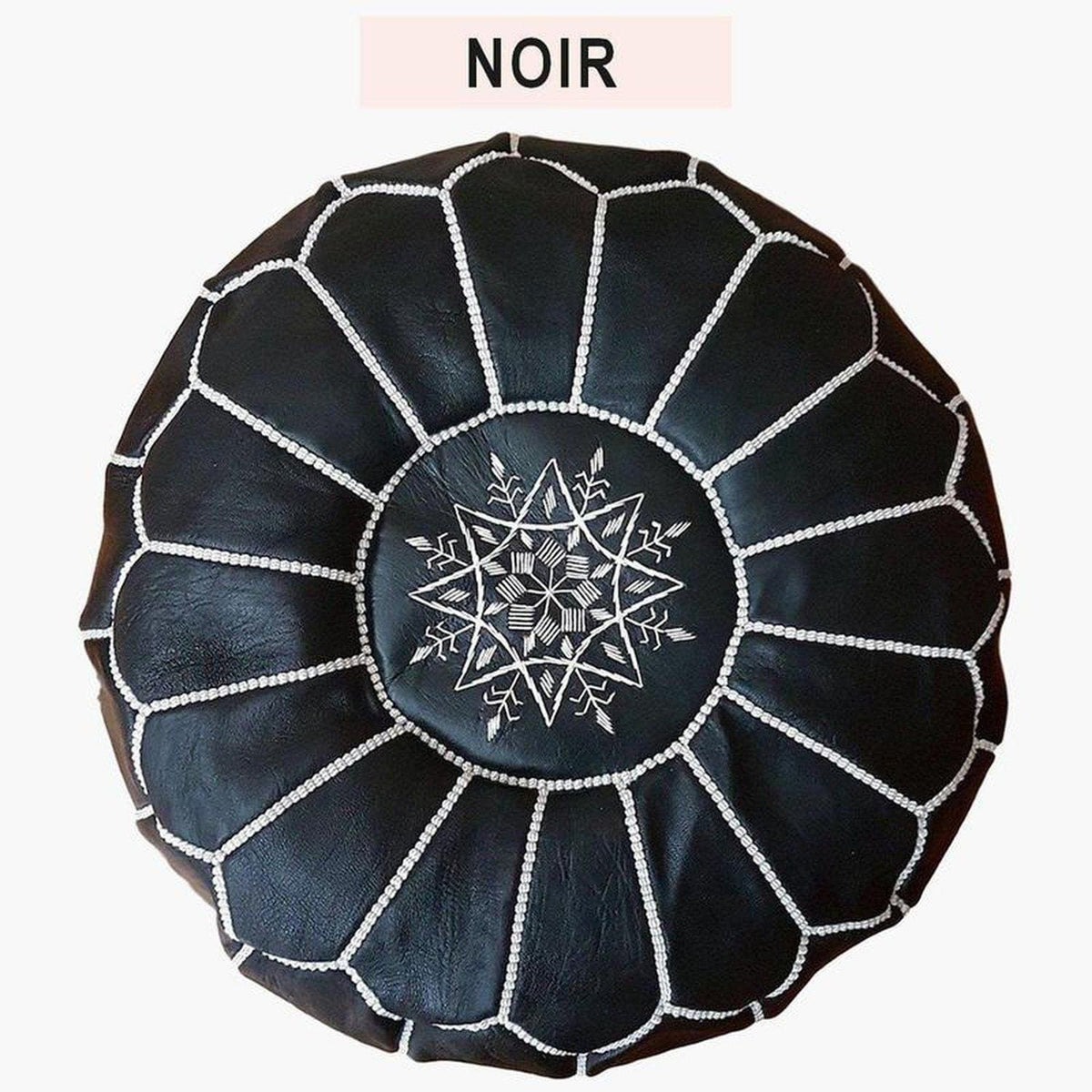 L&#39;Authentique Pouf Marocain en cuir Moroccan Furniture Benisouk Noir 